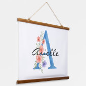 Persoonlijke waterverf bloemletter A monogram Hangend Wandkleed (Gebogen)