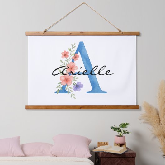 Persoonlijke waterverf bloemletter A monogram Hangend Wandkleed (Slaapkamer)