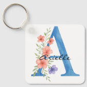 Persoonlijke waterverf bloemletter A monogram Sleutelhanger (Voorkant)