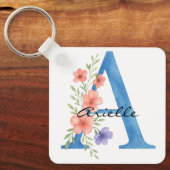 Persoonlijke waterverf bloemletter A monogram Sleutelhanger (Voorkant)