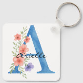 Persoonlijke waterverf bloemletter A monogram Sleutelhanger (Achterkant)