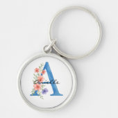 Persoonlijke waterverf bloemletter A monogram Sleutelhanger (Voorkant)