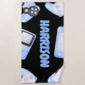 Persoonlijke Waterverf Blue Gaming Strandlaken (Voorkant)