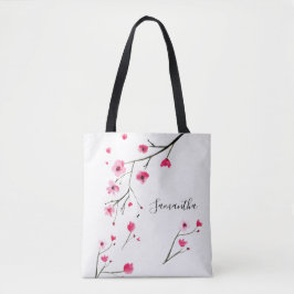 Persoonlijke waterverf Cherry Blossom Name Tote Bag