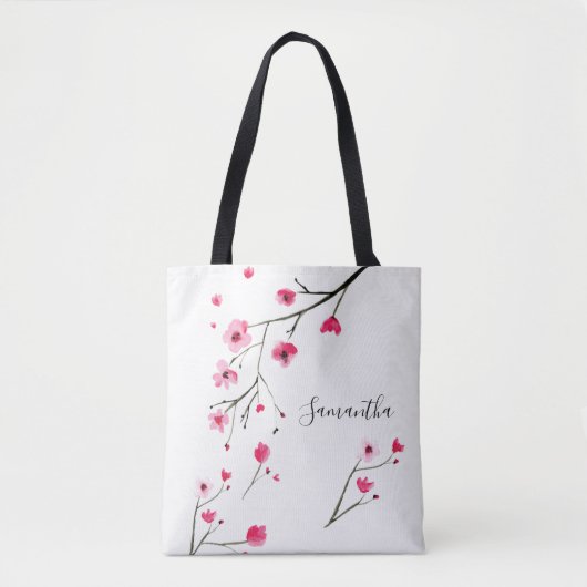 Persoonlijke waterverf Cherry Blossom Name Tote Bag (Voorkant)