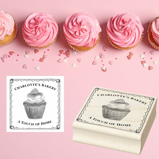 Persoonlijke Waterverf Cupcake Met Frambozen Logo Rubberstempel