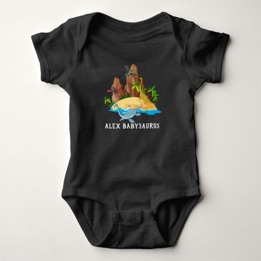 Persoonlijke waterverf cute wilde Babysaurus zwart Romper (Voorkant)