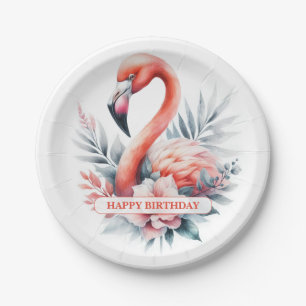 Persoonlijke Waterverf Flamingo Verjaardag Papieren Bordje