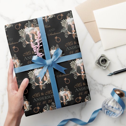 Persoonlijke Waterverf Floral Bride & Groom Black Cadeaupapier (Geschenken)