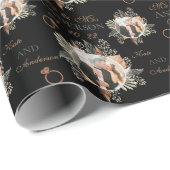 Persoonlijke Waterverf Floral Bride & Groom Black Cadeaupapier (Rol Hoek)