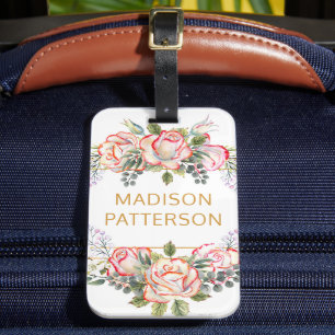 Persoonlijke Waterverf Floral Girly Chic Bagagelabel
