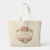 Persoonlijke Waterverf Floral Girly Chic Grote Tote Bag (Achterkant)