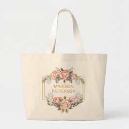Persoonlijke Waterverf Floral Girly Chic Grote Tote Bag