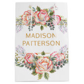 Persoonlijke Waterverf Floral Girly Chic Medium Cadeauzakje (Achterkant)