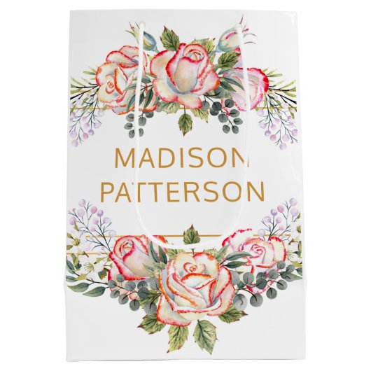 Persoonlijke Waterverf Floral Girly Chic Medium Cadeauzakje (Achterkant)