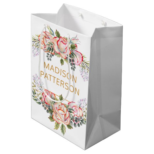 Persoonlijke Waterverf Floral Girly Chic Medium Cadeauzakje (Achterkant Gekanteld)
