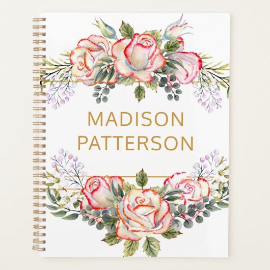 Persoonlijke Waterverf Floral Girly Chic Planner (Voorkant)
