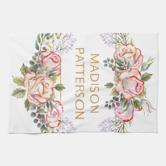 Persoonlijke Waterverf Floral Girly Chic Theedoek (Horizontaal)