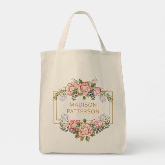 Persoonlijke Waterverf Floral Girly Chic Tote Bag (Achterkant)