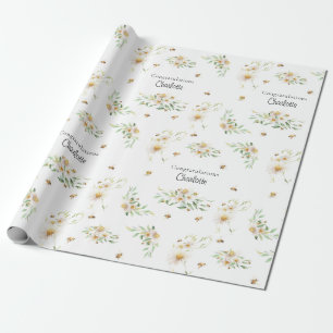 Persoonlijke Waterverf Floral Honeybee Cadeaupapier
