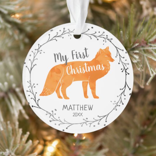 Persoonlijke Waterverf Fox Baby eerste Kerstmis Ornament (Boom)