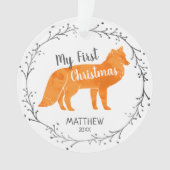 Persoonlijke Waterverf Fox Baby eerste Kerstmis Ornament (voorkant)