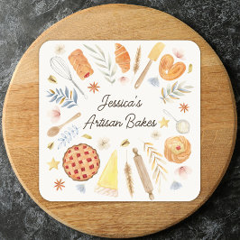 Persoonlijke Waterverf Gebak Bakkerij Bakker Vierkante Sticker