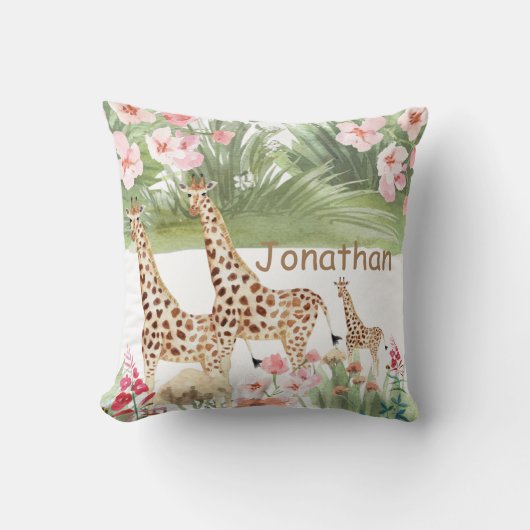 Persoonlijke waterverf giraffe groen kinderkamer kussen (Voorkant)