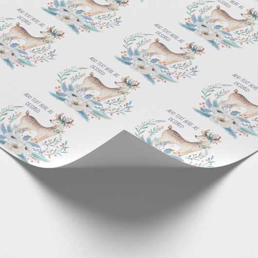 Persoonlijke waterverf herten en bloemen winter cadeaupapier (Hoek)