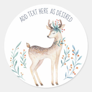 Persoonlijke waterverf herten en bloemen winter ronde sticker
