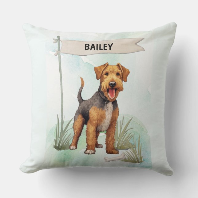Persoonlijke waterverf honden Welsh Terrier Kussen (Voorkant)