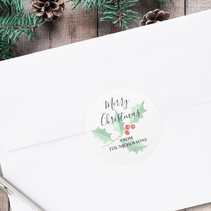 Persoonlijke Waterverf Hulst Prettig Kerstfeest  Ronde Sticker