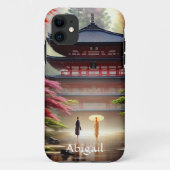 Persoonlijke Waterverf Japanse tempel, Greenery Case-Mate iPhone Case (Achterkant)
