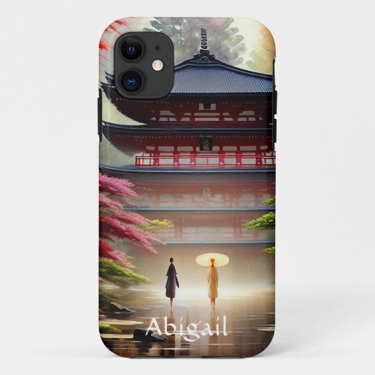Persoonlijke Waterverf Japanse tempel, Greenery Case-Mate iPhone Case (Achterkant)