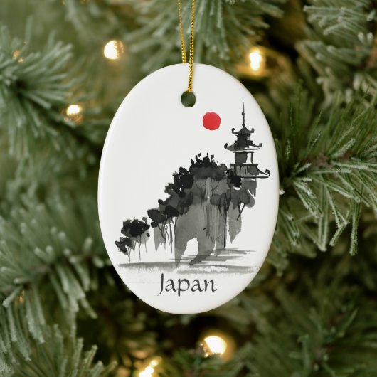 Persoonlijke Waterverf Japanse tempelkerst Keramisch Ornament (Boom)