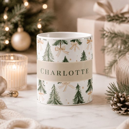Persoonlijke waterverf kerstboom naam mok