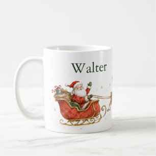 Persoonlijke waterverf Kerstman slee rendieren Koffiemok