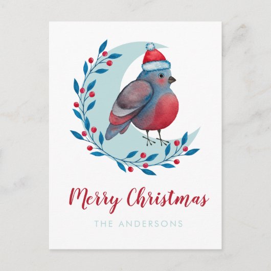 Persoonlijke Waterverf kerstvogel op maan Briefkaart (Voorkant)