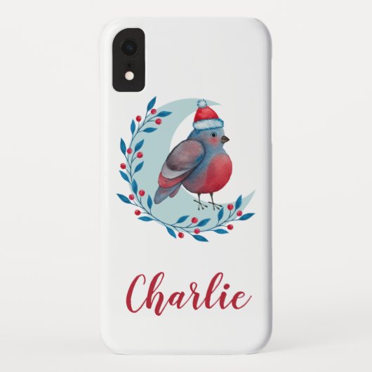 Persoonlijke Waterverf kerstvogel op maan Case-Mate iPhone Case (Achterkant)