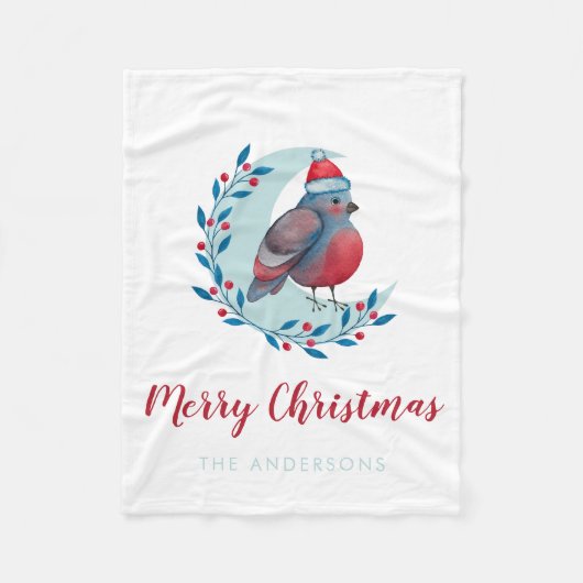 Persoonlijke Waterverf kerstvogel op maan Fleece Deken (Voorkant)