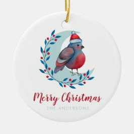 Persoonlijke Waterverf kerstvogel op maan Keramisch Ornament