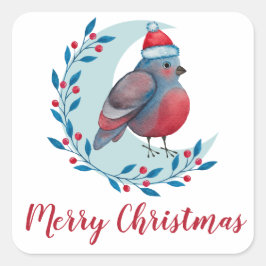 Persoonlijke Waterverf kerstvogel op maan Vierkante Sticker