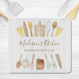 Persoonlijke waterverf keuken kookgerei snijplank