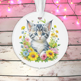 Persoonlijke Waterverf Kitten Bloemen Kerstmis Ornament