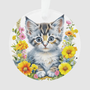 Persoonlijke Waterverf Kitten Bloemen Kerstmis Ornament