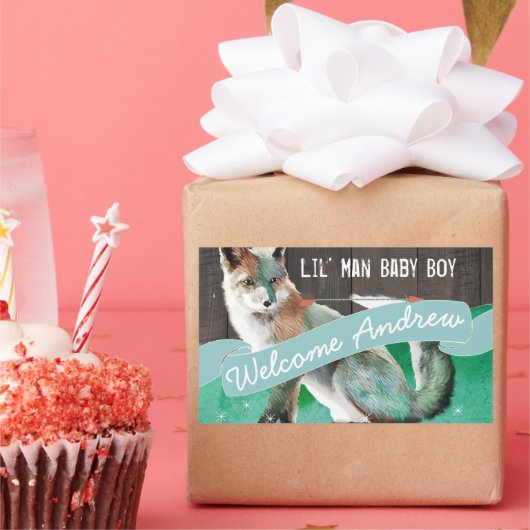 Persoonlijke Waterverf kleurrijke fox Barn Wood Rechthoekige Sticker (Feest)