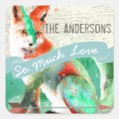 Persoonlijke Waterverf kleurrijke fox Barn Wood Vierkante Sticker (Voorkant)