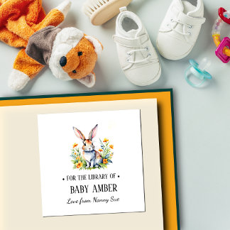 Persoonlijke Waterverf Konijn Baby Boekplaat Stick Vierkante Sticker