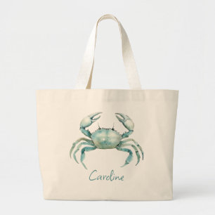 Persoonlijke Waterverf Krab aan de Kust Grote Tote Bag