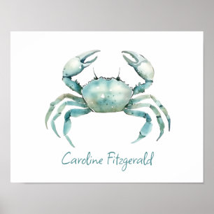 Persoonlijke Waterverf Krab aan de Kust Poster
